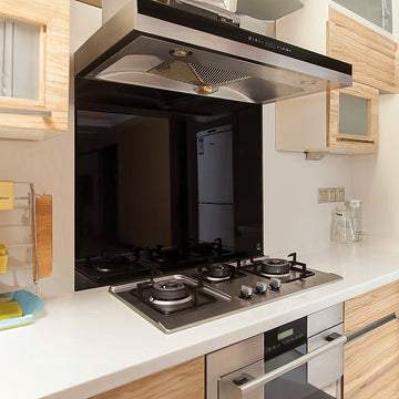 Toughened 60cm x 75cm Black Glass Kitchen Splashback - 0