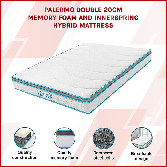 Double 20cm Hybrid Mattress – Memory Foam and Innerspring Support