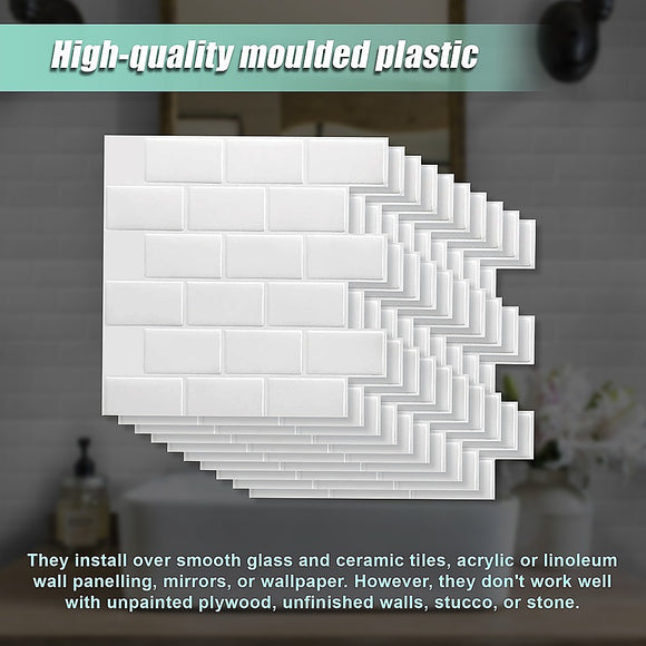Tiles 3D Peel and Stick Wall Tile Subway White (30 x 30cm x 10 sheets)