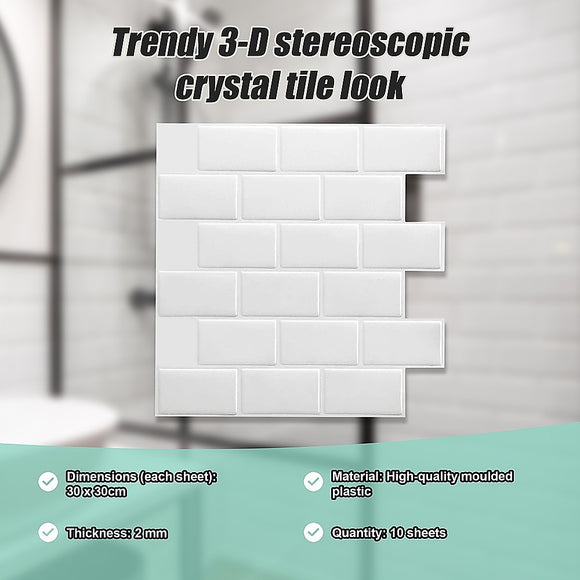 Tiles 3D Peel and Stick Wall Tile Subway White (30 x 30cm x 10 sheets)