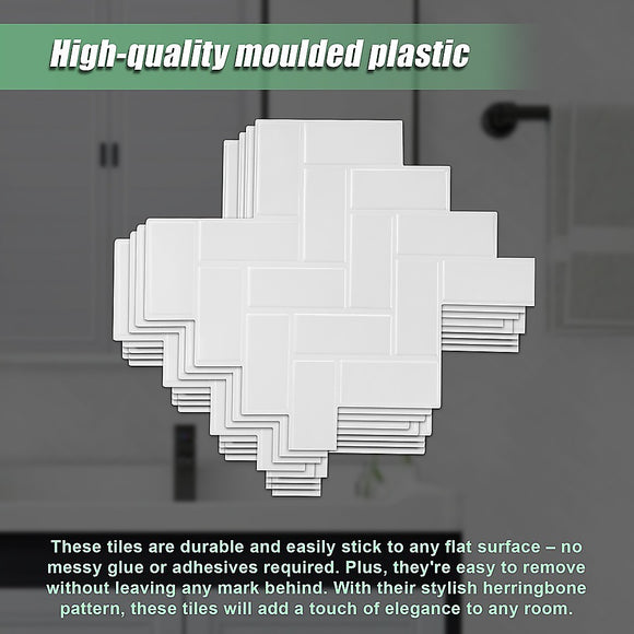 Tiles 3D Peel and Stick Wall Tile Herringbone White 10 Sheets