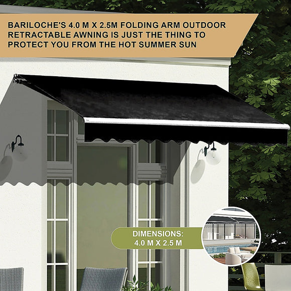 Outdoor Folding Arm Awning Retractable Sunshade Canopy Black 4.0m x 2.5m