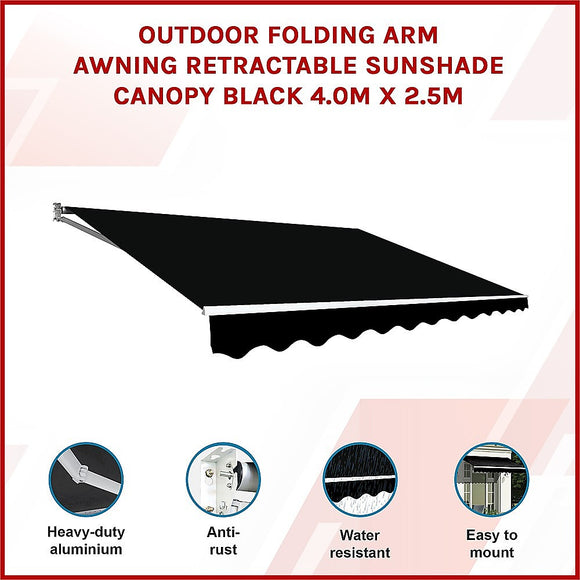 Outdoor Folding Arm Awning Retractable Sunshade Canopy Black 4.0m x 2.5m