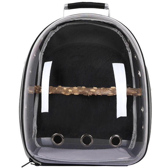 Black Stylish Transparent PVC Pet Carrier Backpack - Large Capacity, Multi-Use for Birds & Cats(Including Wooden Stick)