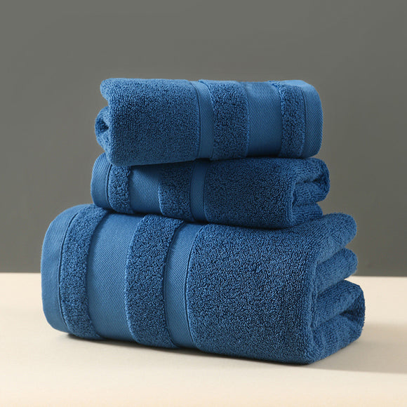Blue Premium 3-Piece 100% Cotton Towel Set - Ultra Soft, Absorbent & Quick-Dry for Bathroom