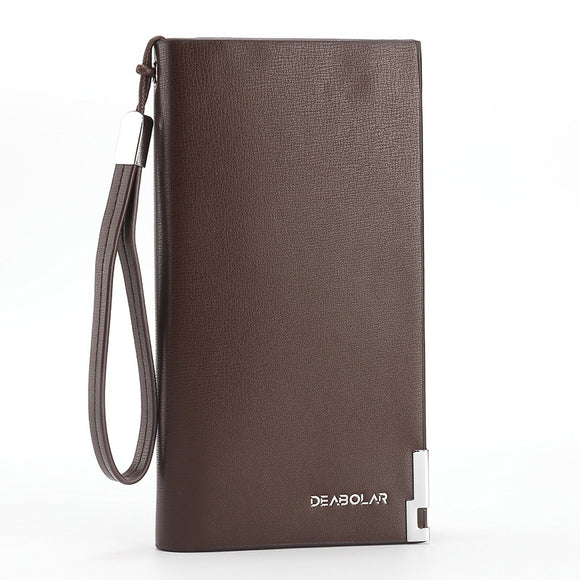 Brown Men's Business Casual Long Wallet Clutch - PU Leather Large Capacity Phone & Card Holder with Wrist Strap
