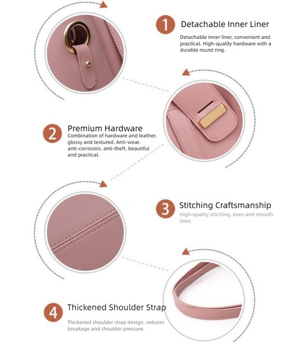 Brown Chic 3-Piece Women's Handbag Set - PU Leather Tote, Crossbody Bag & Clutch Purse