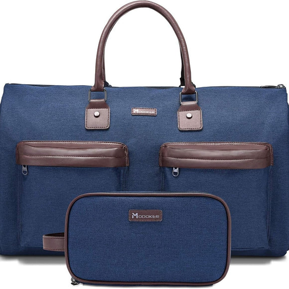 Dark Blue 45L Garment Duffel Bag - Men's Travel Suit Bag - Carry On Weekender