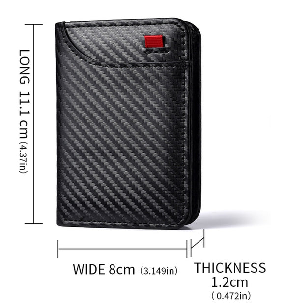 Black Sleek Carbon Fiber Vertical Wallet for Men - Slim Bifold Card Holder with Clear ID Window