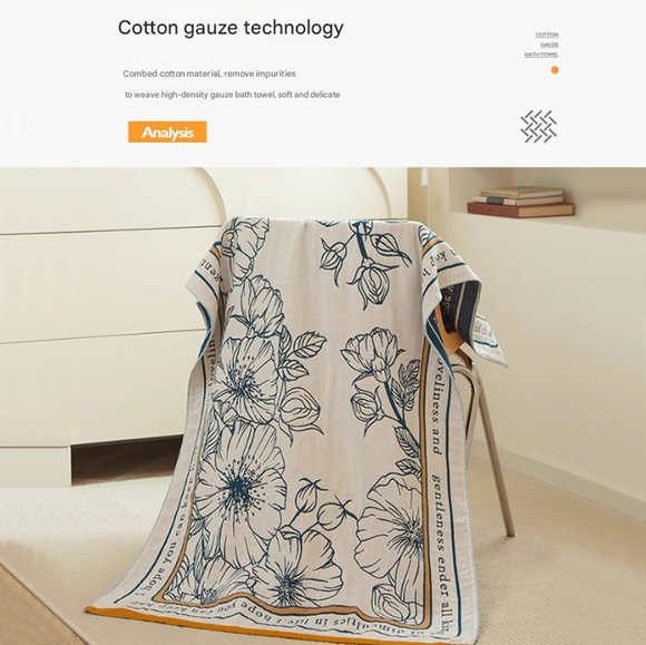 Rural breeze 40S Pure Cotton Gauze Bath Towel - Extra Large, Thick, Soft, and Highly Absorbent for Adults