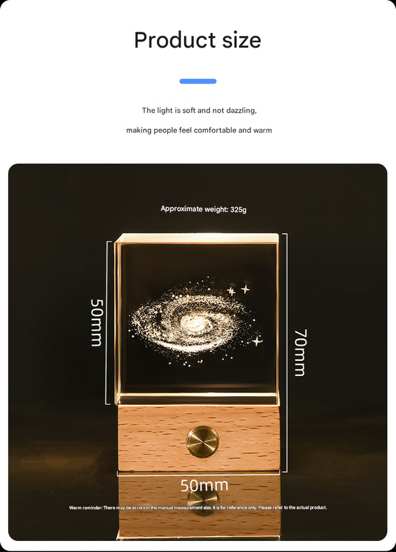 The Moon Luminous 3D Crystal Cube Night Light - Laser Engraved Artwork with Solid Wood Base