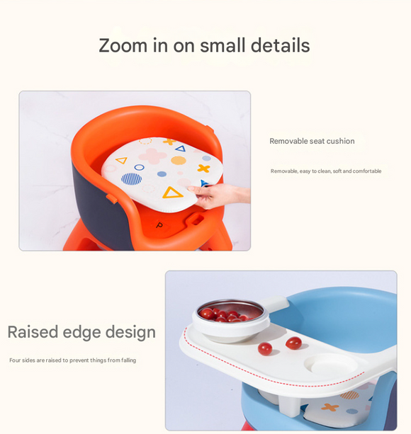 Blue Baby Floor Seat & Booster Dining Chair with Removable Tray - Safe, Stable & Fun Squeaky Cushion