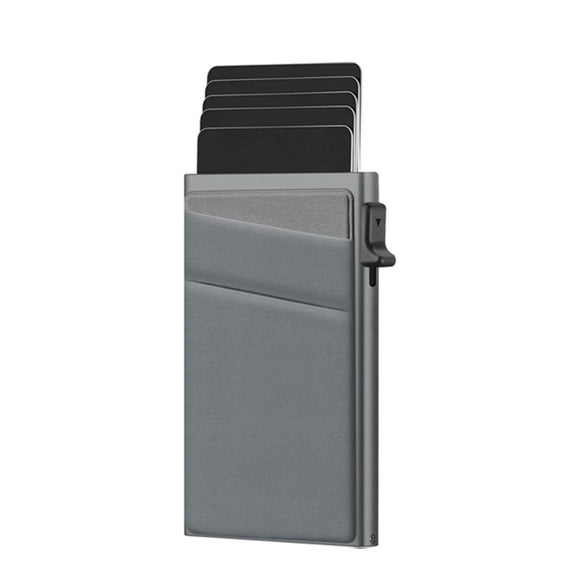 Grey Ultra-Slim RFID Blocking Pop-Up Wallet - Automatic Card Holder with Metal Case & Secure Screw Base