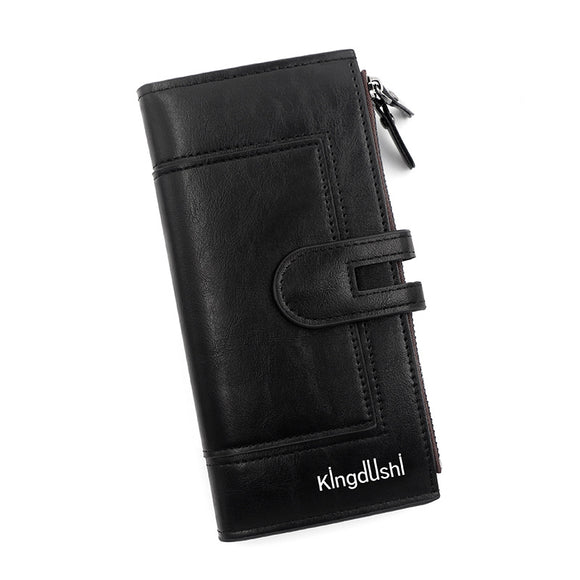 Black Women's Stylish Long Wallet - Multi-Card Slot PU Leather Clutch with Phone Pocket & Coin Zipper