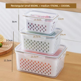Grey Food-Grade Refrigerator Storage Container Set – Ventilated, Leak-Proof & Microwave-Safe Produce Keeper for Fruits, Vegetables & Meat (3-Piece Set)