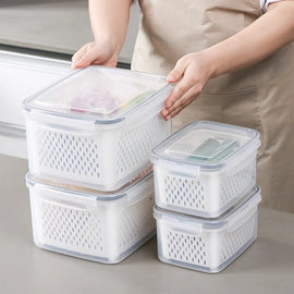 Blue Food-Grade Refrigerator Storage Container Set – Ventilated, Leak-Proof & Microwave-Safe Produce Keeper for Fruits, Vegetables & Meat (3-Piece Set) - 0