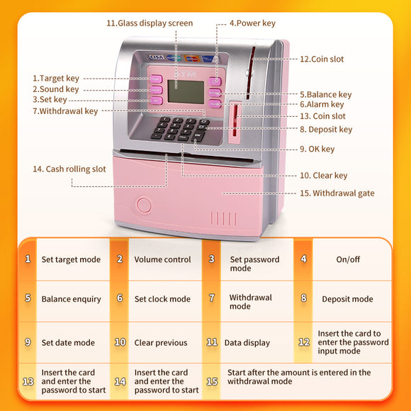 Black Digital ATM Savings Bank for Kids - Electronic Piggy Bank with PIN & Card for Real Money