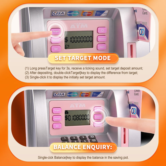 Black Digital ATM Savings Bank for Kids - Electronic Piggy Bank with PIN & Card for Real Money