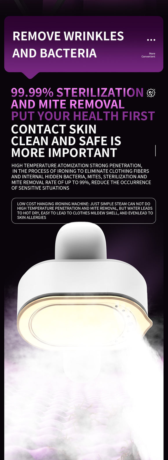 Portable Handheld Garment Steamer & Mini Iron - Smart Temperature Control, Rapid Heating & Powerful Steam for All Fabrics(White)