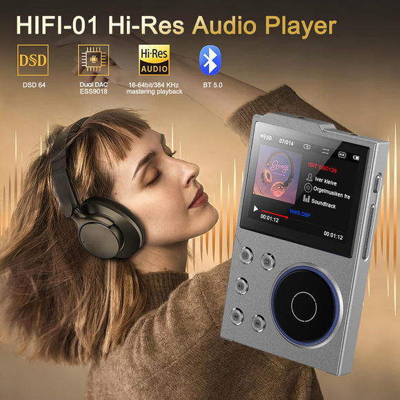 Portable Hi-Res Digital Audio Player - DSD, Dual DAC, Bluetooth 5.0, Expandable Storage(BLACK 16GB + 16GB)