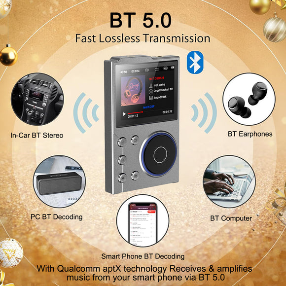 Portable Hi-Res Digital Audio Player - DSD, Dual DAC, Bluetooth 5.0, Expandable Storage(BLACK 16GB + 16GB)