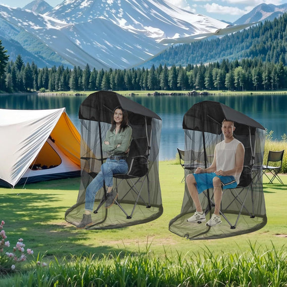 Portable Outdoor Chair Cover with Mosquito Net & Sun Canopy - UV & Water-Resistant Shelter for Camping & Fishing(black 205*125*205CM)(not including stand)