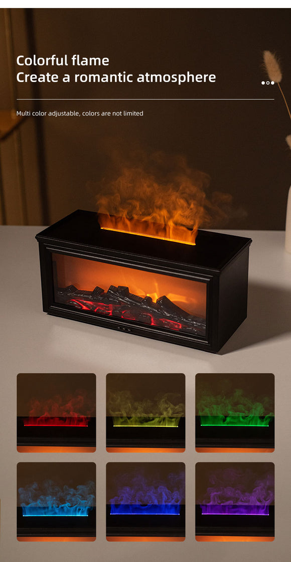 Fireplace Flame Effect Aroma Diffuser & Humidifier with 7-Colour Light, Timer & Remote Control(black)