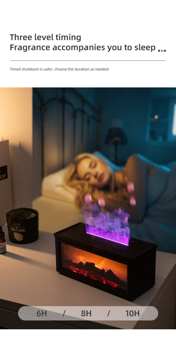 Fireplace Flame Effect Aroma Diffuser & Humidifier with 7-Colour Light, Timer & Remote Control(black)