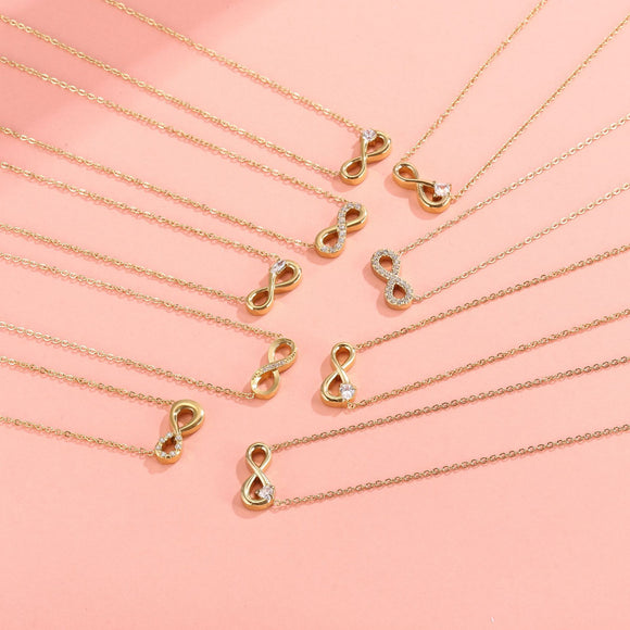 Style 8 Gold Infinity Necklace for Women - Dainty Titanium Steel Pendant with Sparkling Cubic Zirconia