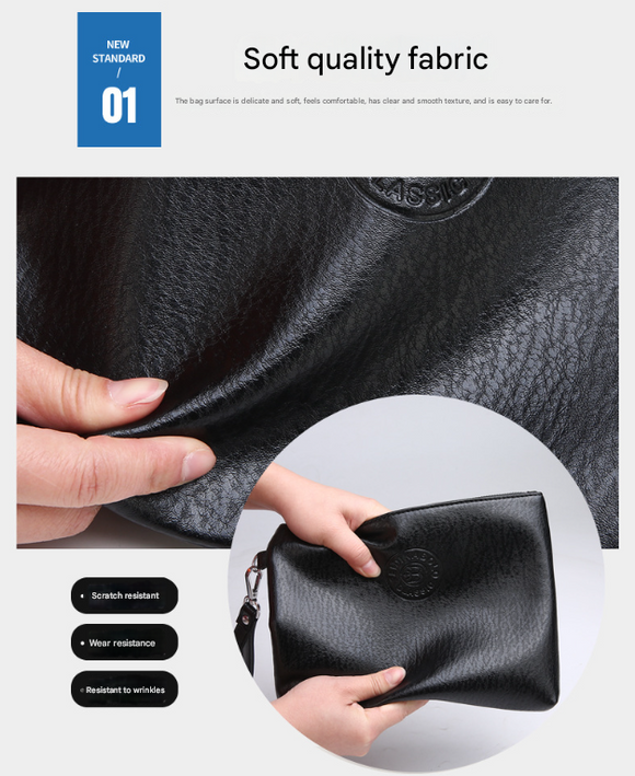 Coffee Classic Men's PU Leather Clutch Bag - Slim Business Wristlet & Travel Pouch