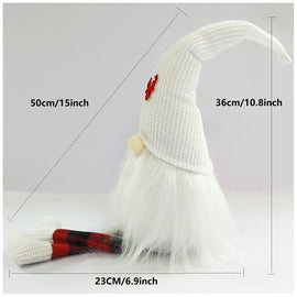 2-Pack Christmas Gnome Decorations - Red & White Long Leg Faceless Santa Elf Plush Ornaments - 0