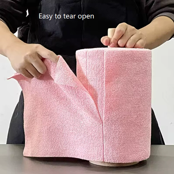 Grey 4-Roll Pack, 80 Sheets Reusable Tear-Off Microfiber Cleaning Cloths - Non-Stick Oil & Absorbent Kitchen Wipes