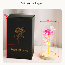 Colorful Rose LED Light – Black Clover Plastic Base,Battery Powered Flower Dome for Décor & Gifting - 0