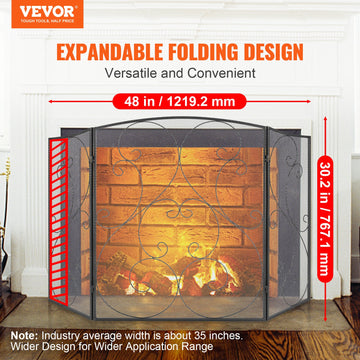 VEVOR Fireplace Screen 3 Panel, Sturdy Iron Mesh Fireplace Screen, 122(L)x76.7(H)CM Spark Guard Cover, No Assembly Required, Free Standing Fireplace Fence Grate for Living Room Home Decor Vintage - 0