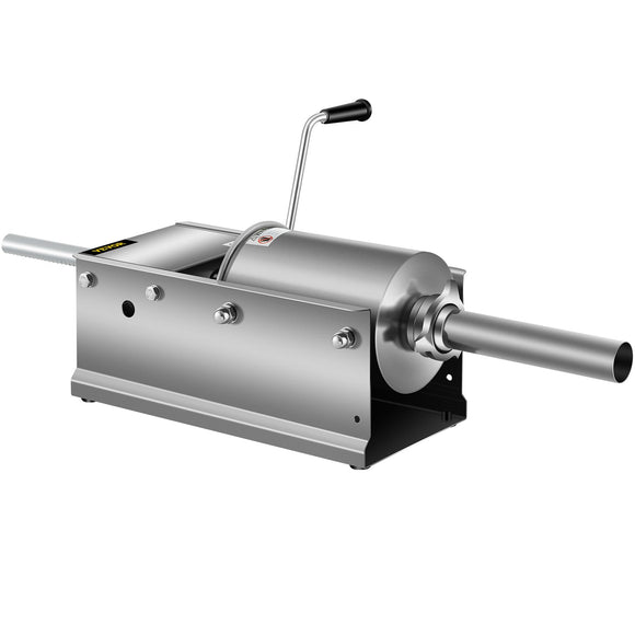 VEVOR Manual Sausage Stuffer, 3 L / 7 LBS Horizontal Sausage Machine, Dual-Speed Meat Stuffer, Made of Food-Grade 304 Stainless Steel, Includes 5 Stuffing Tubes, for Home Kitchen Restaurant Commercial