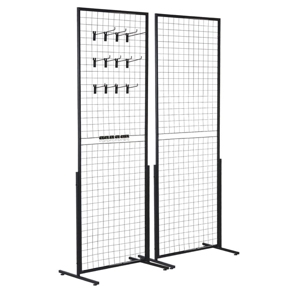 VEVOR 2' x 5.6' Grid Wall Panels Tower, 2 Packs Wire Gridwall Display Racks with T-Base Floorstanding, Double Side Gridwall Panels for Art Craft Shows, Retail Display with Extra Clips and Hooks