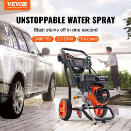 VEVOR Gas Pressure Washer Gas Powered Washer 3400 PSI 2.6 GPM 210cc 5 Nozzles - 0