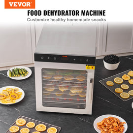 VEVOR 10 Trays Food Dehydrator Machine Stainless Steel 800W Jerky Fruit Drying - 0