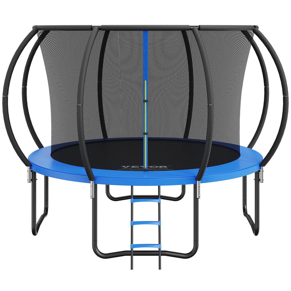 VEVOR 10FT Trampoline, 330 lbs Trampoline with Enclosure Net, Ladder, and Curved Pole, Heavy Duty Trampoline with Jumping Mat and Spring Cover Padding, Outdoor Recreational Trampolines for Kids Adults