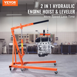 VEVOR Hydraulic Engine Hoist with Lever, 2000KG Heavy-duty Cherry Picker Shop Crane, Foldable Engine Crane and Engine Hoist leveler for Auto Repair, Motors, Weights Lifting, Loading - 0
