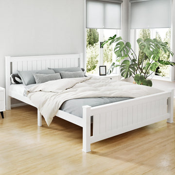 Artiss Bed Frame Queen Size Wooden White RIO - 0