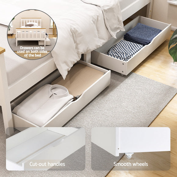 Artiss Bed Frame Single Size Wooden Platform with 2 Storage Drawers White PONY