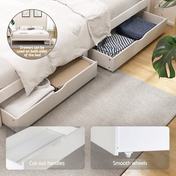 Artiss Bed Frame Double Size Wooden Platform with 2 Storage Drawers White SOFIE