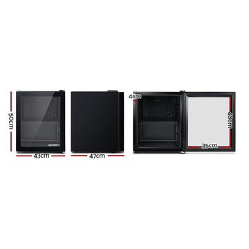 Devanti 46L Bar Fridge Glass Door w/Light Black - 0