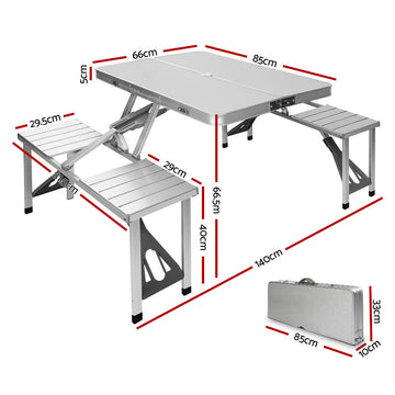 Weisshorn Folding Camping Table Outdoor Picnic BBQ With 2 Bench Chairs Set - 0