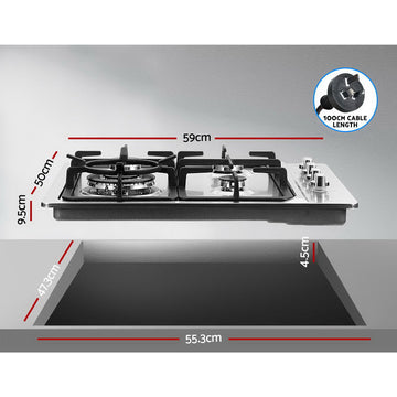 Devanti Gas Cooktop 60cm Stove Hob Silvir - 0