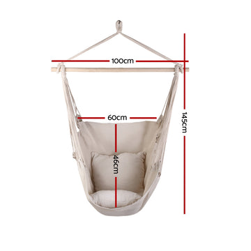 Gardeon Hammock Chair Outdoor Camping Hanging Hammocks Cushion Pillow Cream - 0