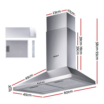 Devanti 600mm Range Hood 60cm Rangehood Stainless Steel - 0