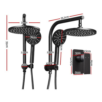 Cefito 9'' Rain Shower Head Set Handheld Round High Pressure Mixer Tap Black - 0