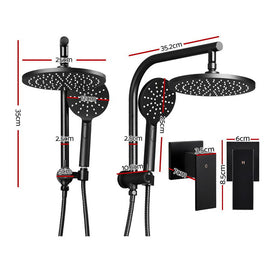 Cefito 9'' Rain Shower Head Set Handheld Round High Pressure Twins Tap Black - 0